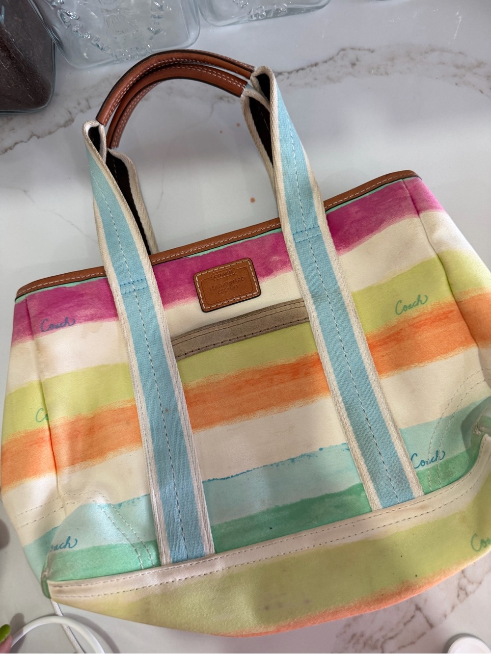 Vintage Y2K Coach Hampton Watercolor Stripes Small Tote Bag Purse 10025